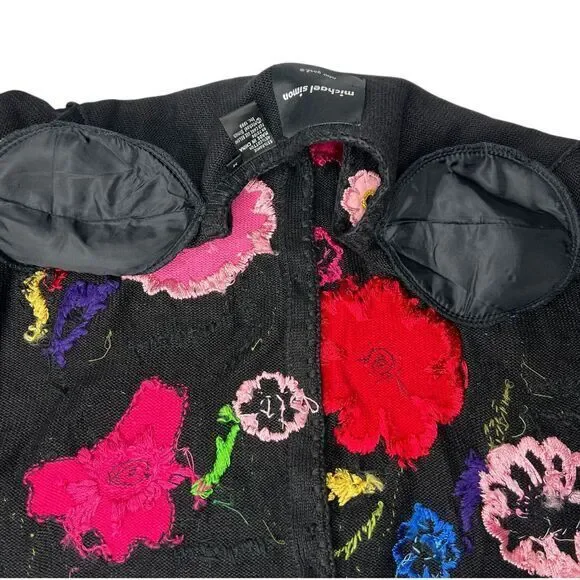 MICHAEL SIMON Embroidered‎ Floral Sweater Cardigan Size Medium